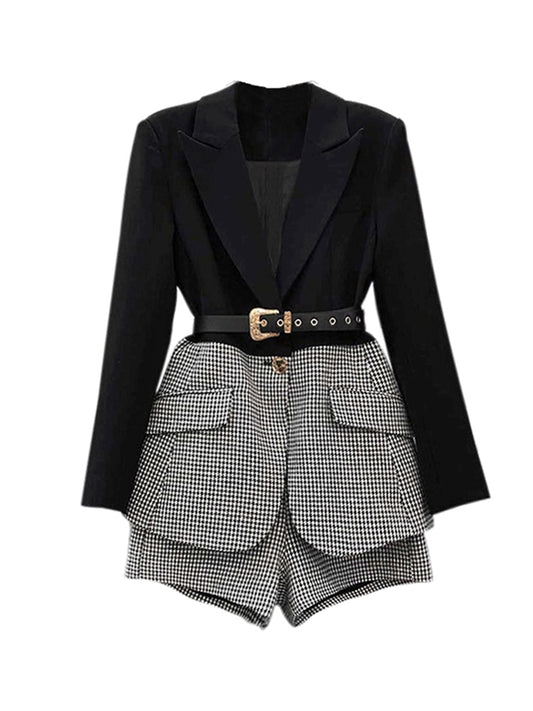 Long Sleeve Sashes Blazer Wide Leg Short Set