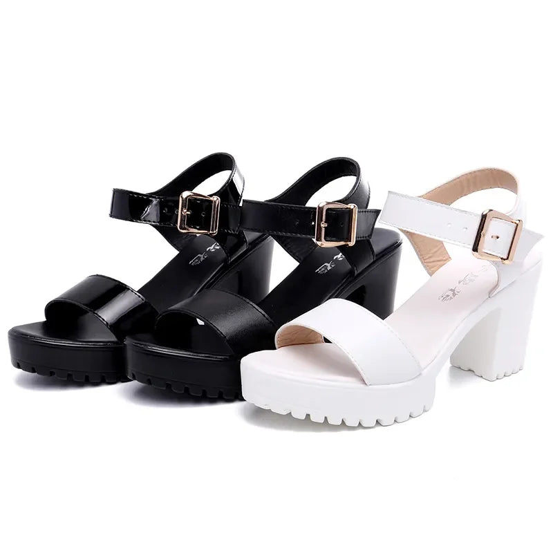 Fashion Platform Peep Toe Buckle Strap Sandal