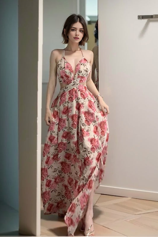 Open Back Floral Sexy Dress