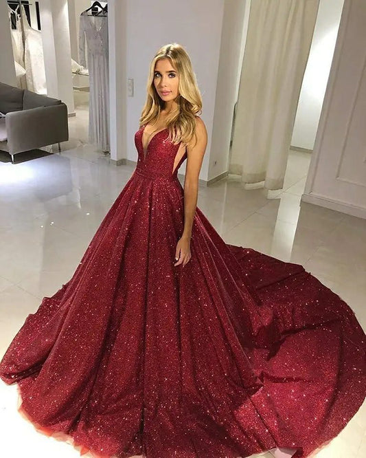 Sexy Spaghetti Straps Glitter Evening Dress