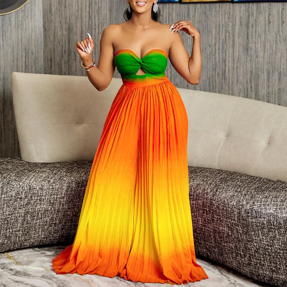 Sexy Strapless High Waisted Pleated Jumpsuits