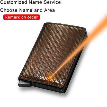 Slim Mini Trifold Leather Carbon Fiber Card Holder for Men (Customizable with Name)