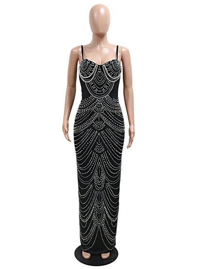 Luxury Sparkly Crystal Rhinestone Pearl Celebrities Gown