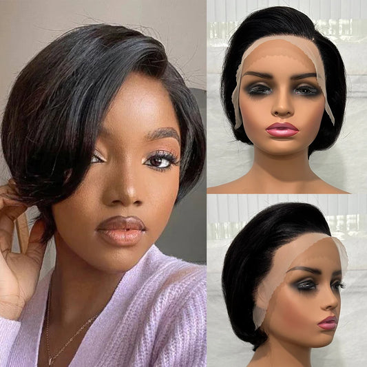 100% Brazilian Virgin Hair Pixie Cut Layered Straight Bob Glueless Wigs