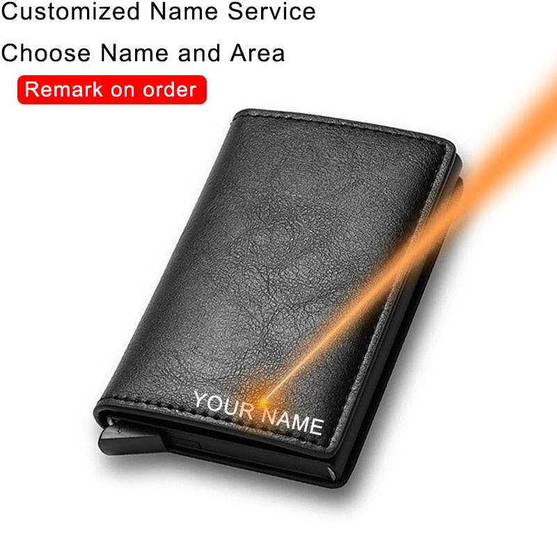 Slim Mini Trifold Leather Carbon Fiber Card Holder for Men (Customizable with Name)