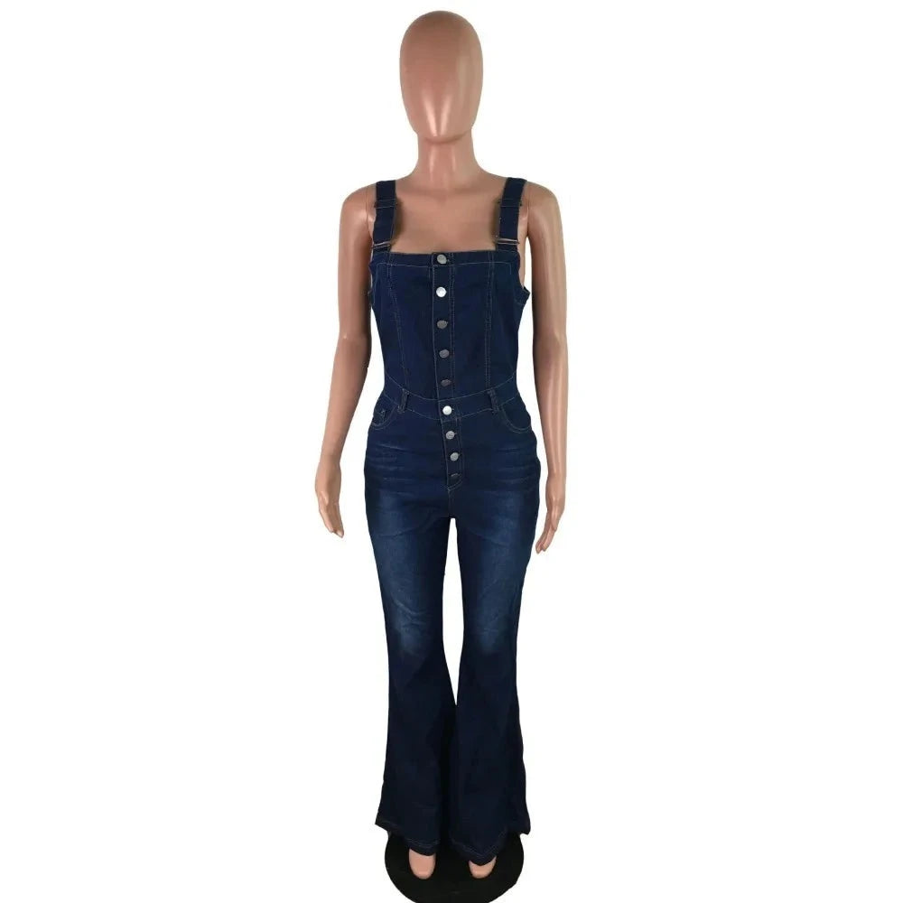 Fashion Button Denim Jumpsuit