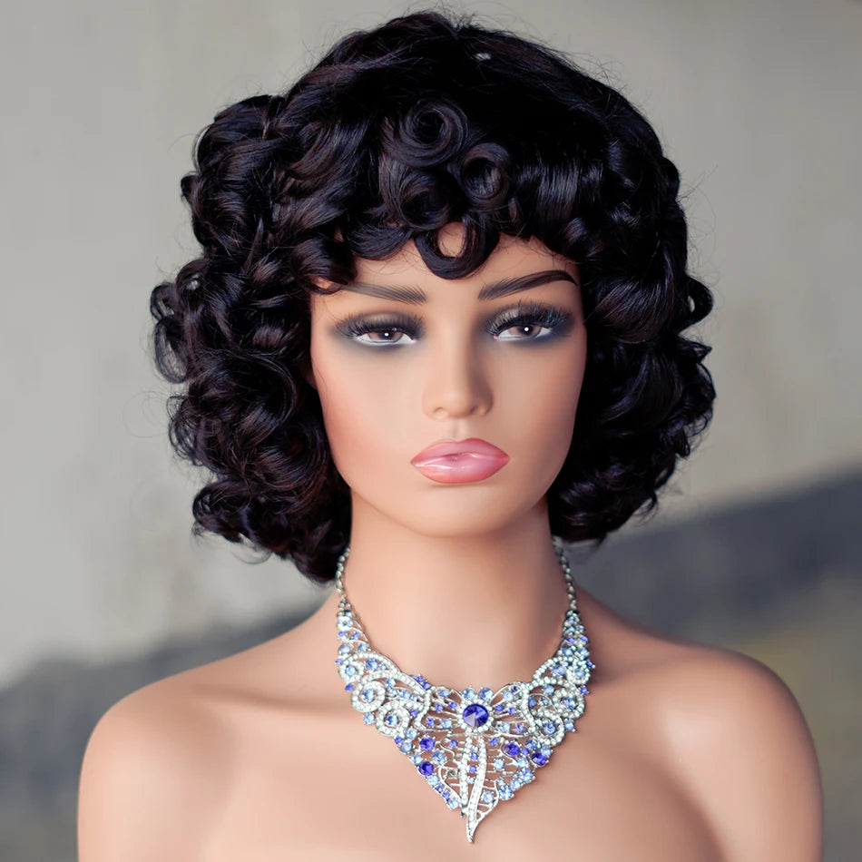 250% Rose Curly Wig With Bangs Human Hair