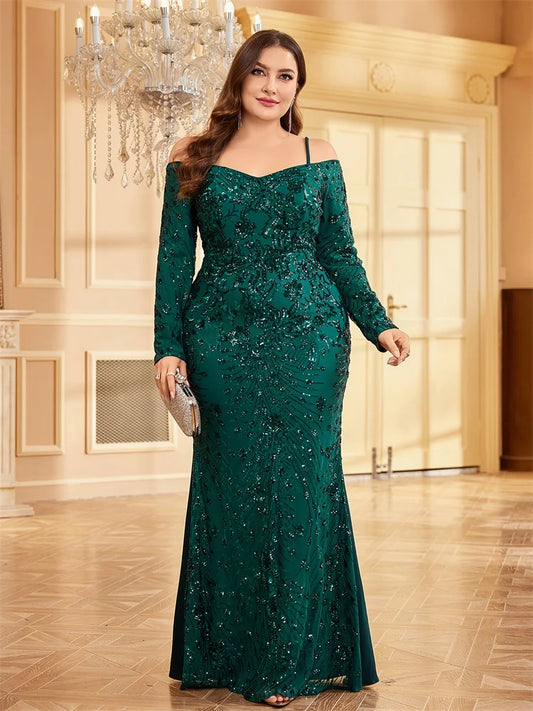 Plus Size Luxury Off-shoulder Sequin Cocktail Dress