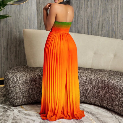 Sexy Strapless High Waisted Pleated Jumpsuits