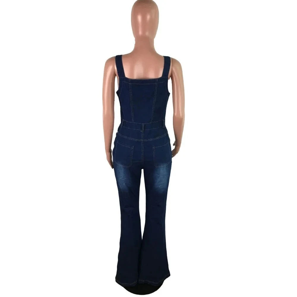 Fashion Button Denim Jumpsuit