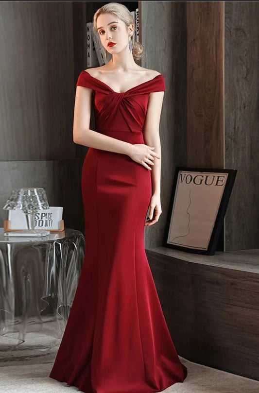 Off Shoulder Soft Satin Mermaid Evening Dress