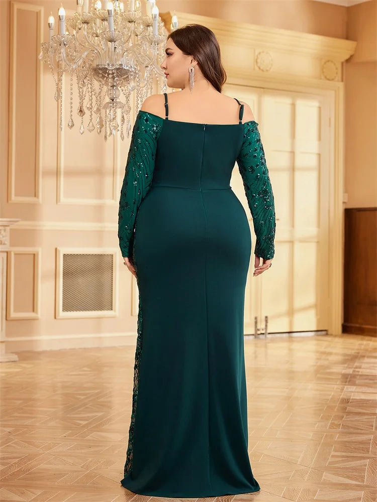 Plus Size Luxury Off-shoulder Sequin Cocktail Dress