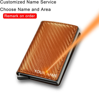 Slim Mini Trifold Leather Carbon Fiber Card Holder for Men (Customizable with Name)