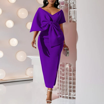 Sexy Big Bow Elegant V-neck Maxi Dress