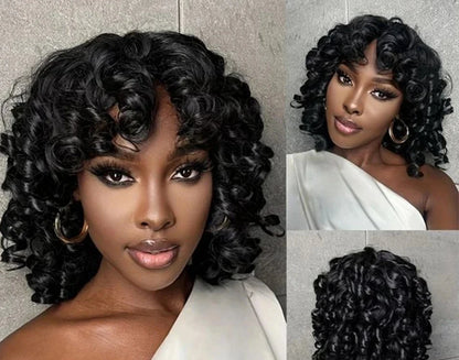 250% Rose Curly Wig With Bangs Human Hair