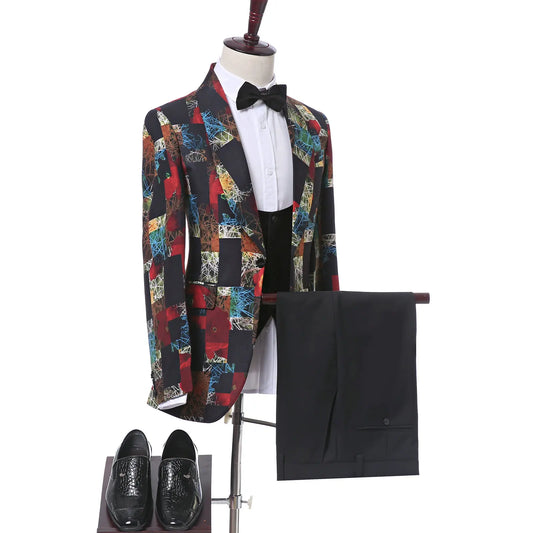 Tailored Made Men Floral Party Shawl Collar Blazer Jacket, Vest, and Pants