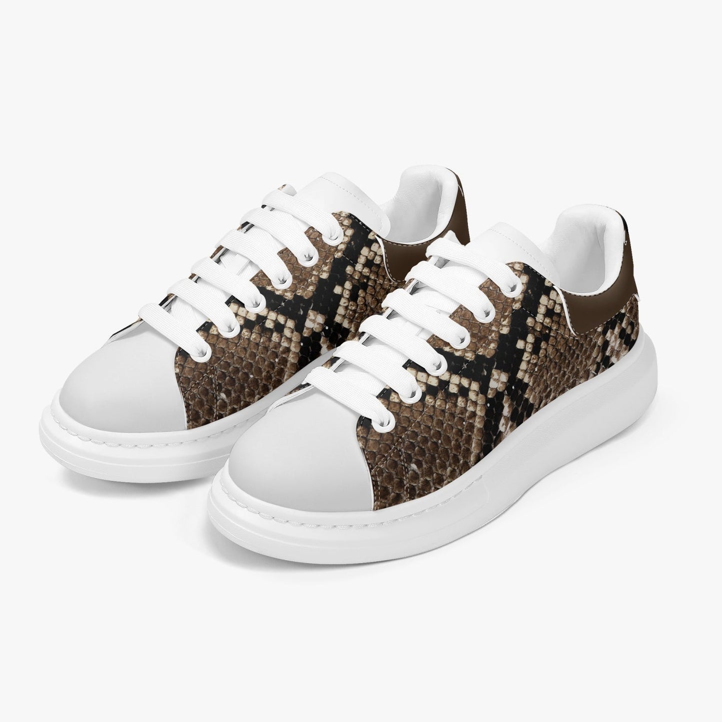 Height Increasing Faux Snake-Skin Leather Oversized Sneakers - Women