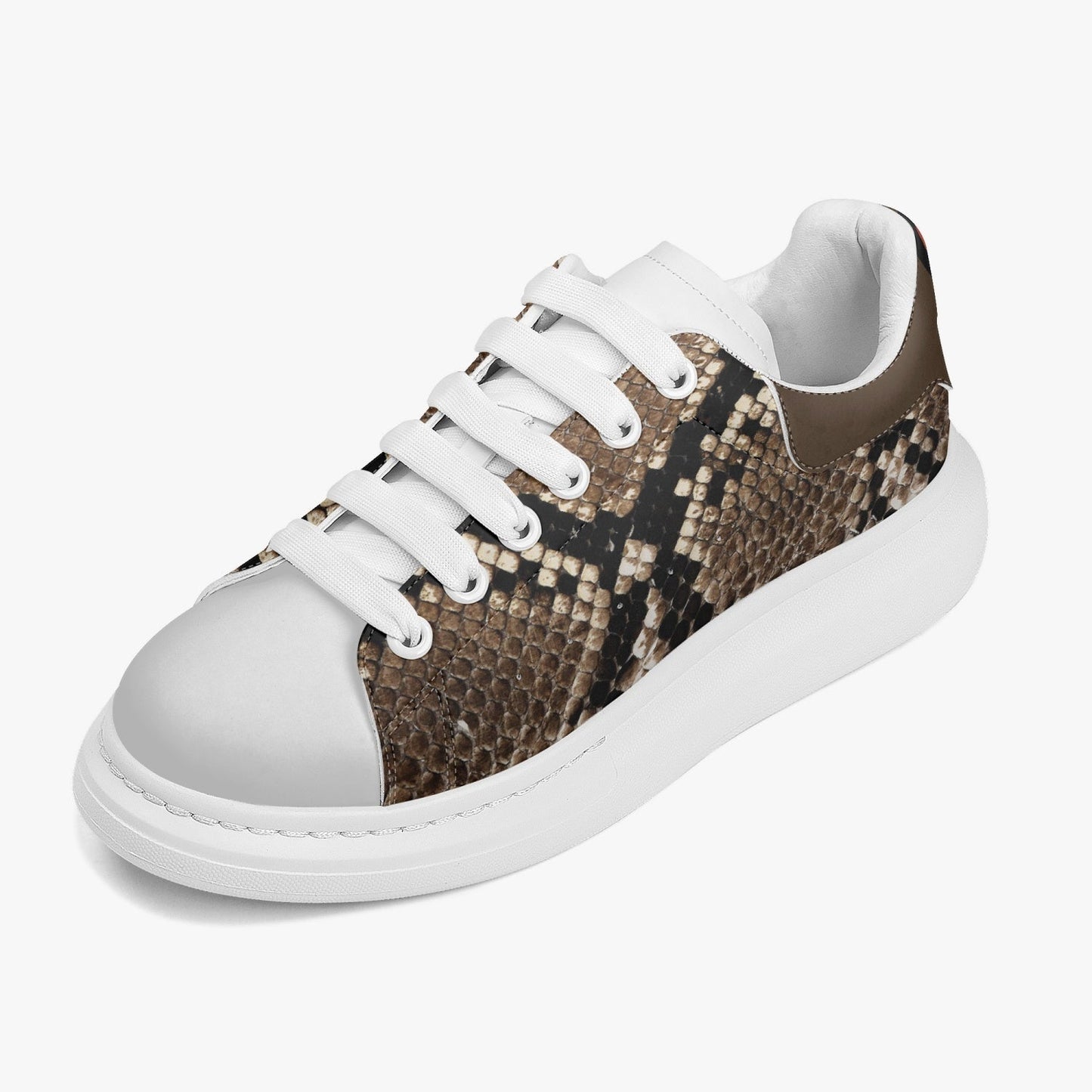 Height Increasing Faux Snake-Skin Leather Oversized Sneakers - Women