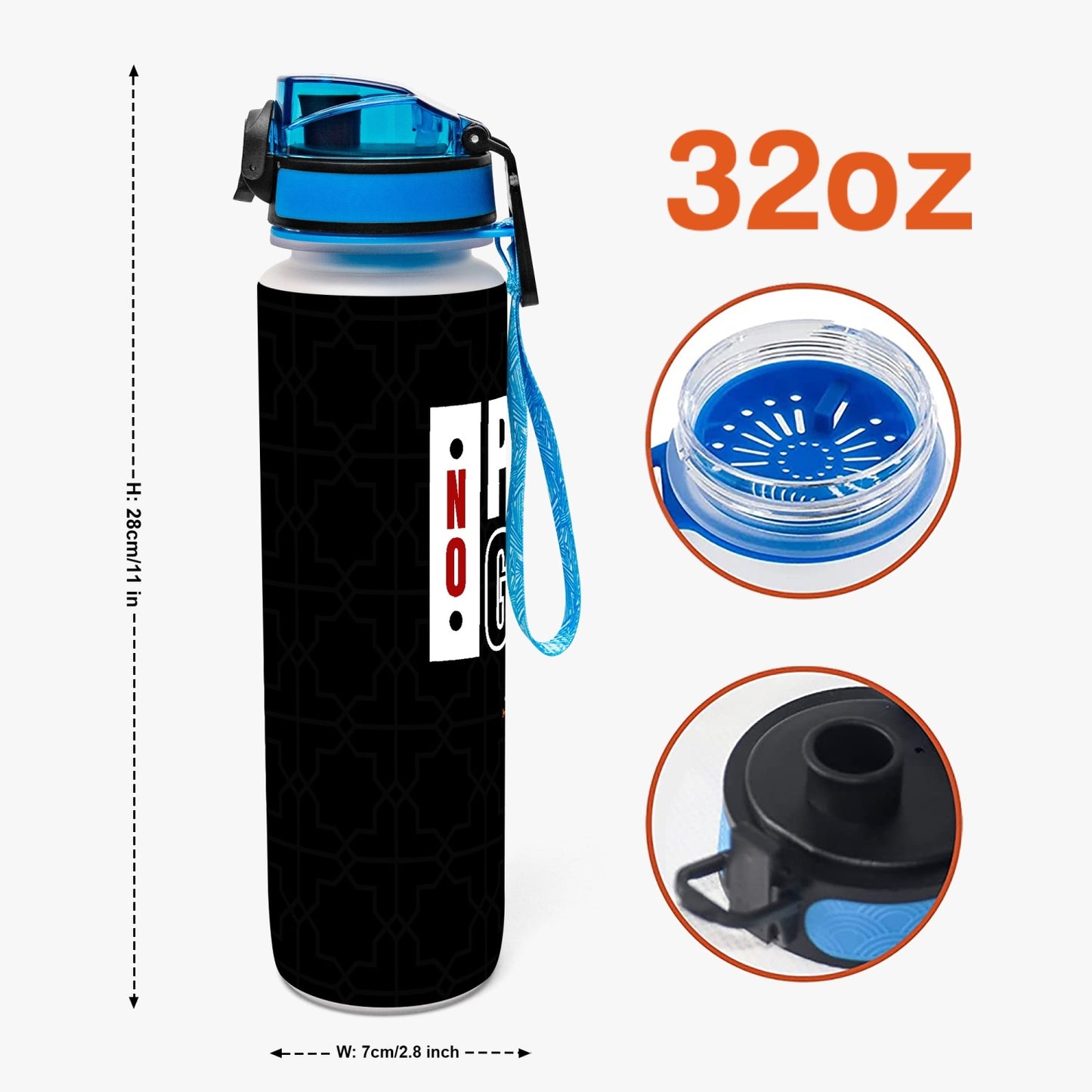 No Pain No Gain 32oz Water Tracker Bottle