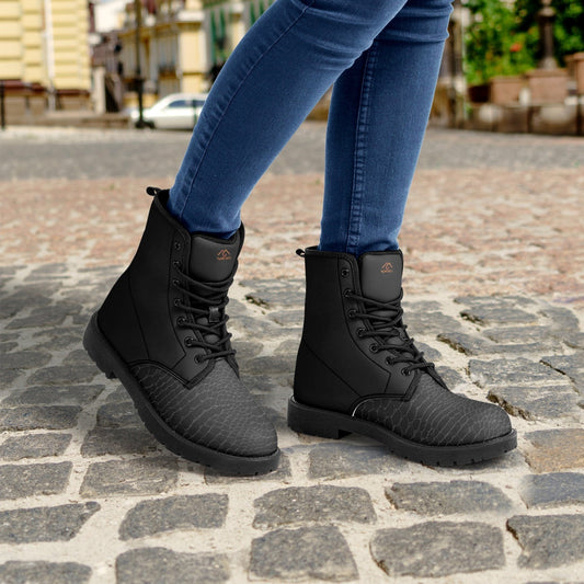 Trendy Faux Croc-Skin Leather Boots - Women