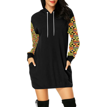 Kente Hoodie Mini Dress - Black