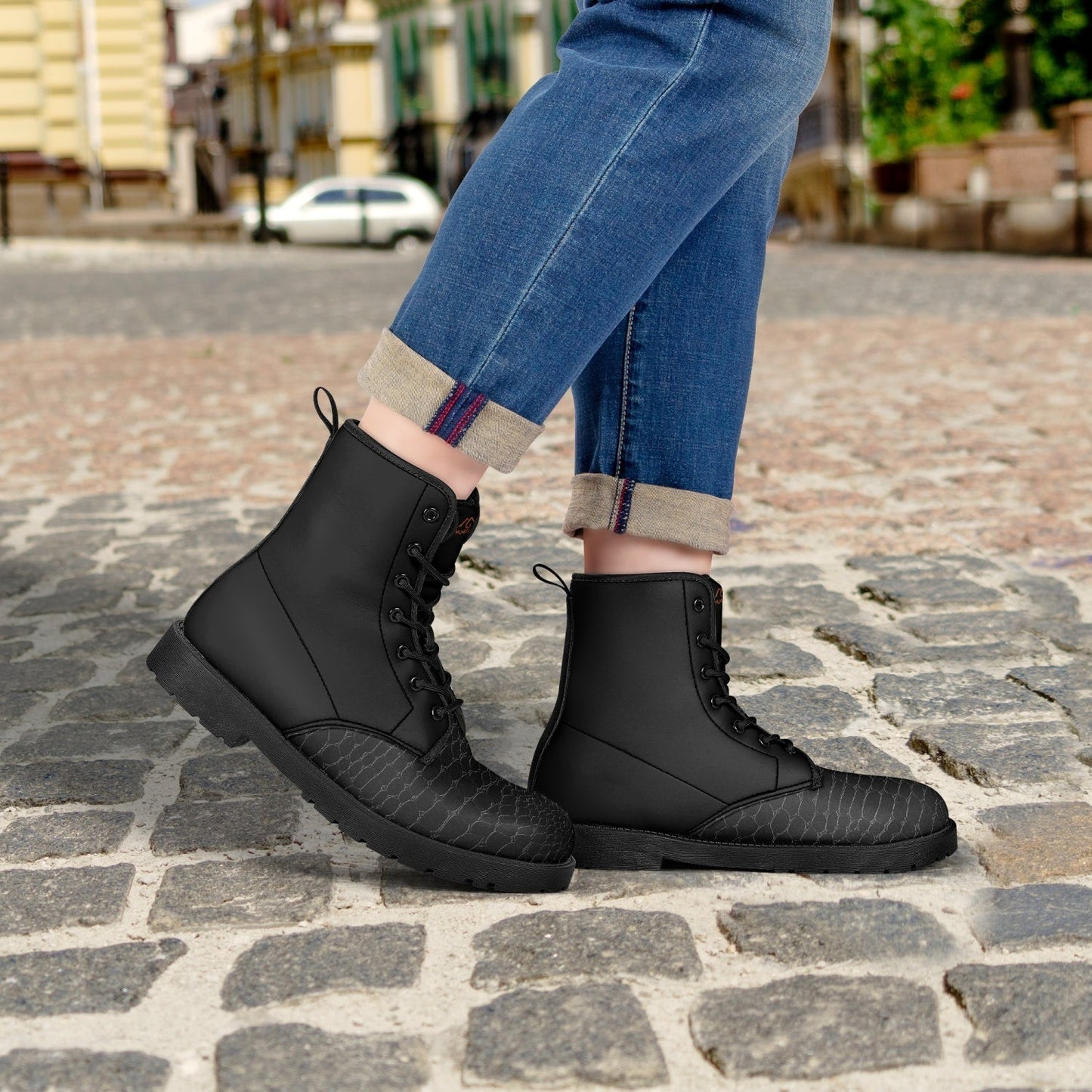 Trendy Faux Croc-Skin Leather Boots - Women