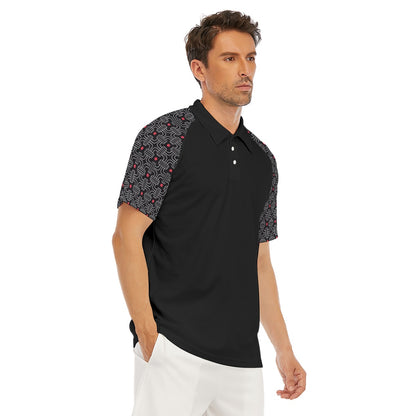 Men's Polo Shirt With Button Closure - Black/Red Short Sleeve