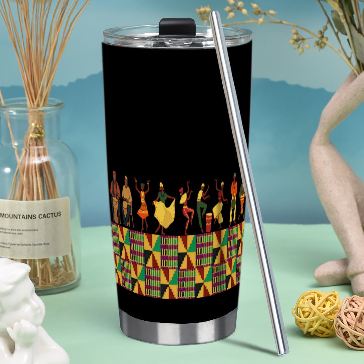 Kente Ring Tumbler 20oz (with Straw) - Black