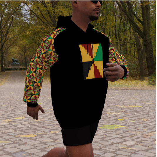 Kente Men's Heavy Fleece Raglan Hoodie - Black