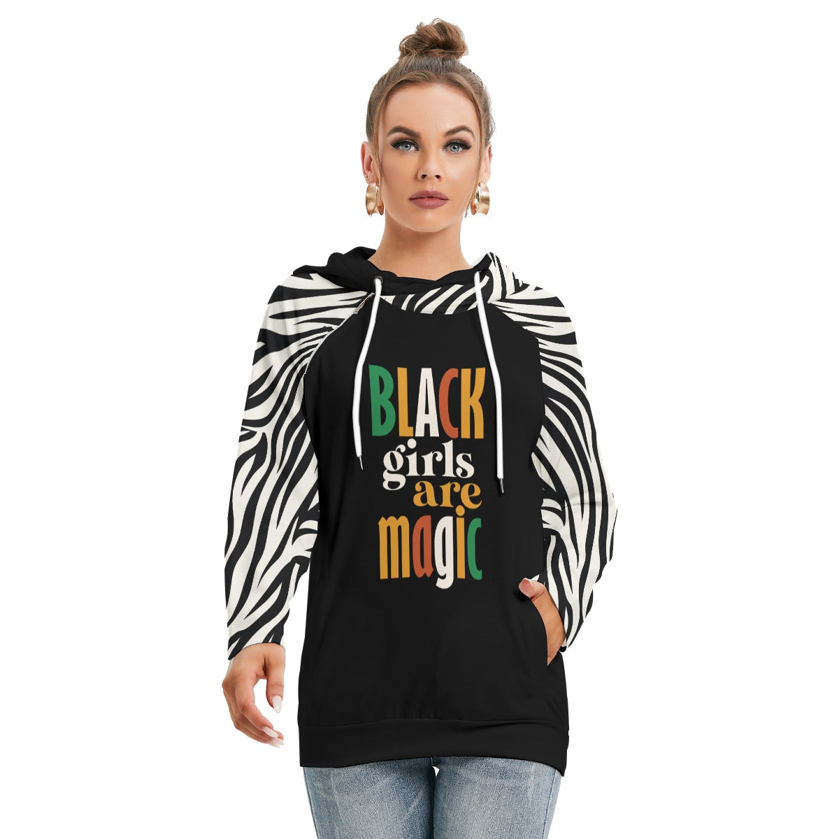 Black Girls R Magic Hoodie With Double Hood - Tiger Sleeves