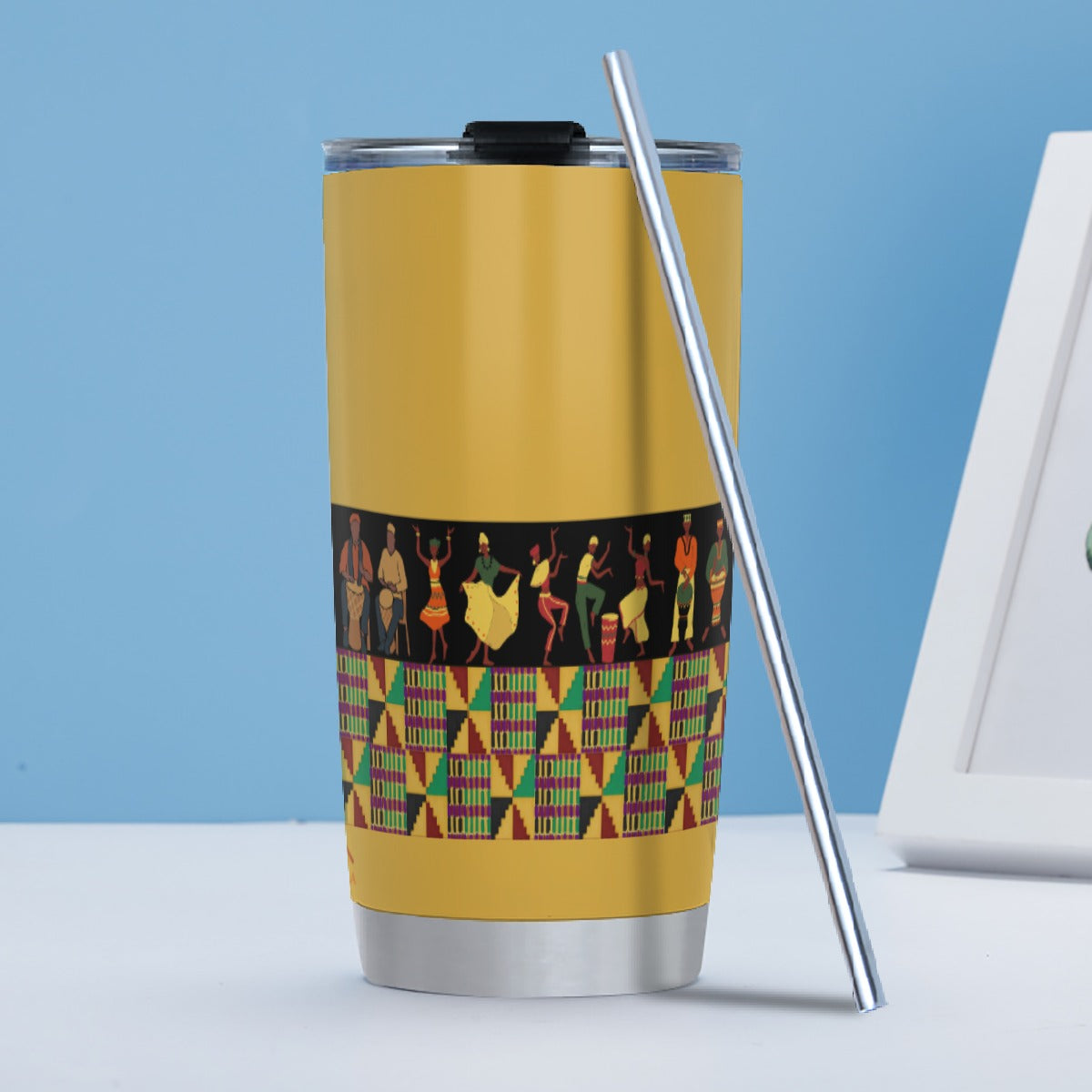 Kente Ring Tumbler 20oz (with Straw) - Orange