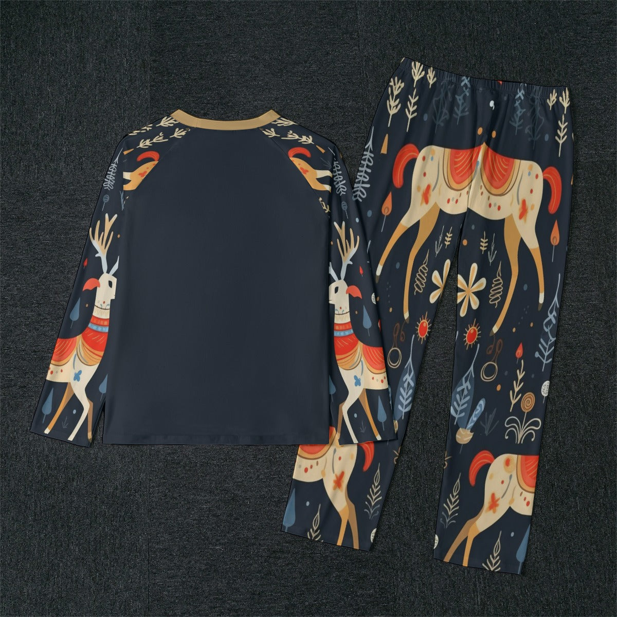 Reindeer Raglan Sleeve Pajamas With Wide Ankles