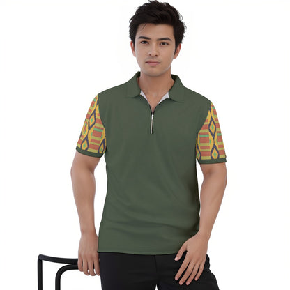 Kente Sleeves Men's Polo Shirt with  Zipper