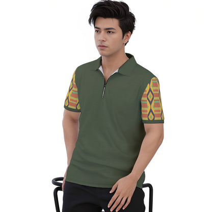 Kente Sleeves Men's Polo Shirt with  Zipper