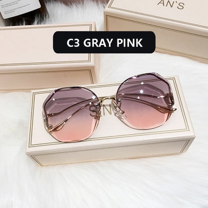 Gradient Sunglasses Women  Cut Trimmed Lens Metal Curved Temples