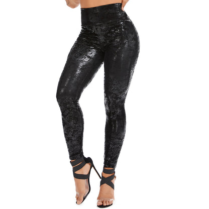 Sexy Curvy Elastic Leopard Stretch Slim Leather Leggings Women