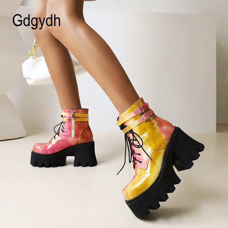 Fashion Colorful Platform Chunky Heels Ankle Boot