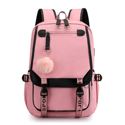 Large Canvas School Backpack for Teenage Girls  with USB Port