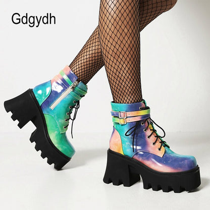 Fashion Colorful Platform Chunky Heels Ankle Boot