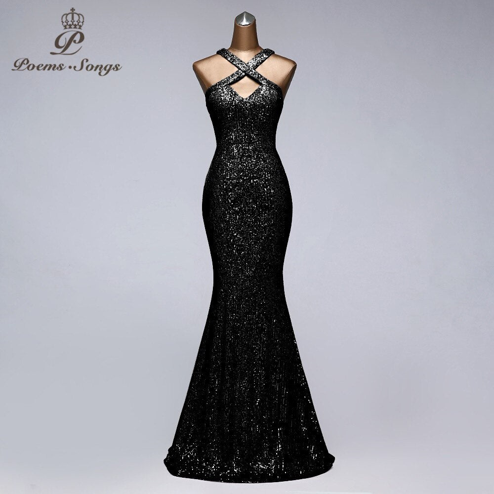 Sexy neck style Sequin evening dress