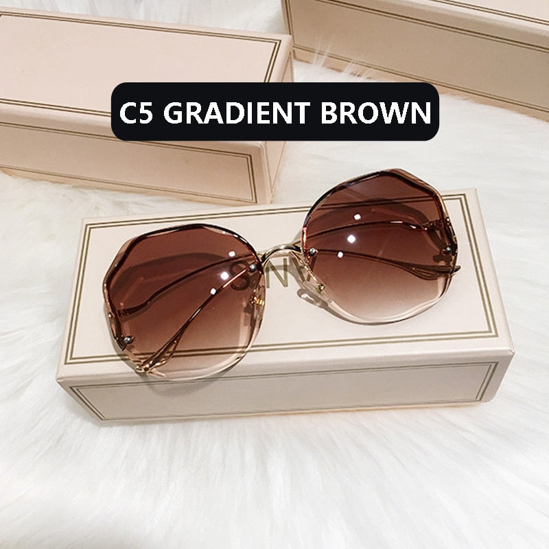 Gradient Sunglasses Women  Cut Trimmed Lens Metal Curved Temples