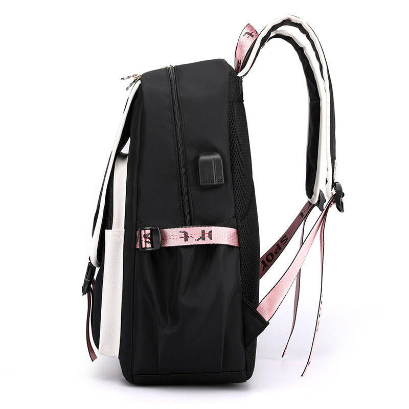 Large Canvas School Backpack for Teenage Girls  with USB Port