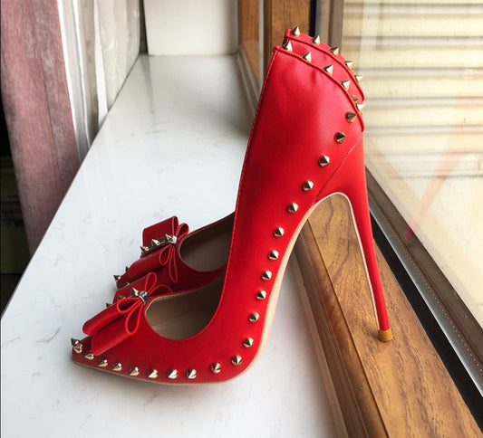 Red Matte Pointy Toe High Heel with Bow Sexy Spikes