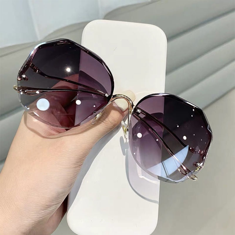 Gradient Sunglasses Women  Cut Trimmed Lens Metal Curved Temples