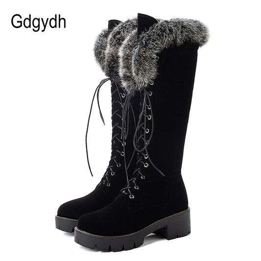 Knee High Suede Thick Heel Warm Outdoor With Zip Boot