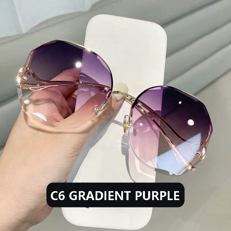 Gradient Sunglasses Women  Cut Trimmed Lens Metal Curved Temples