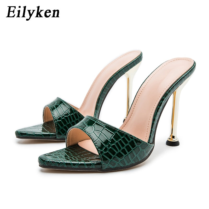 Snake Print Strappy Mule high heels Slippers