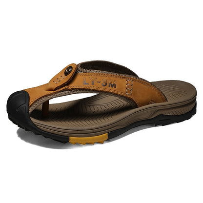 Genuine Leather Mens Flip Flop Anti-slip Sandals