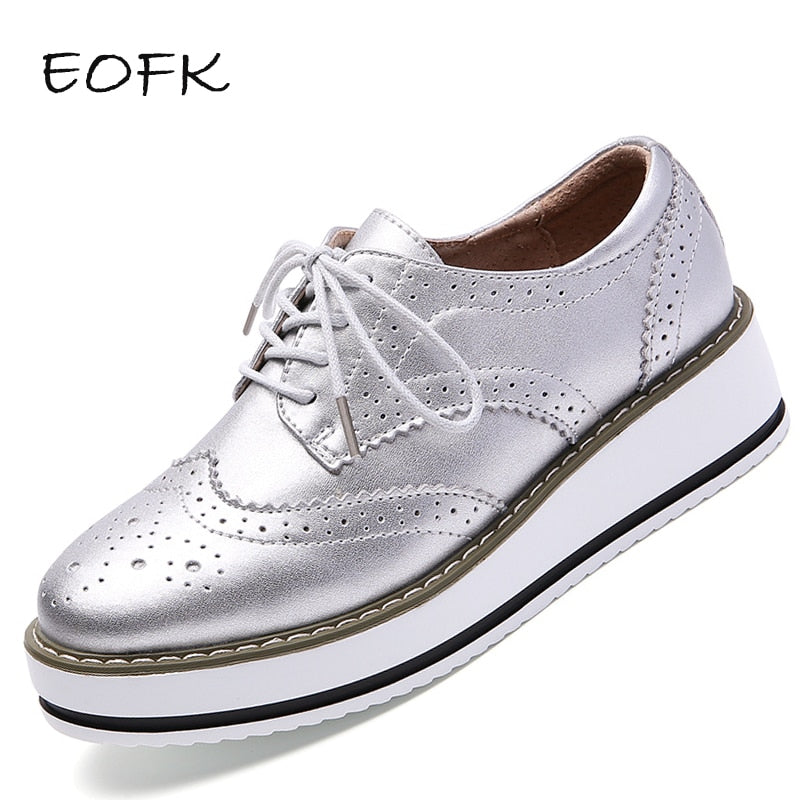 Fashion Platform Genuine Leather Flats Shoes