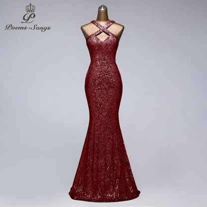 Sexy neck style Sequin evening dress